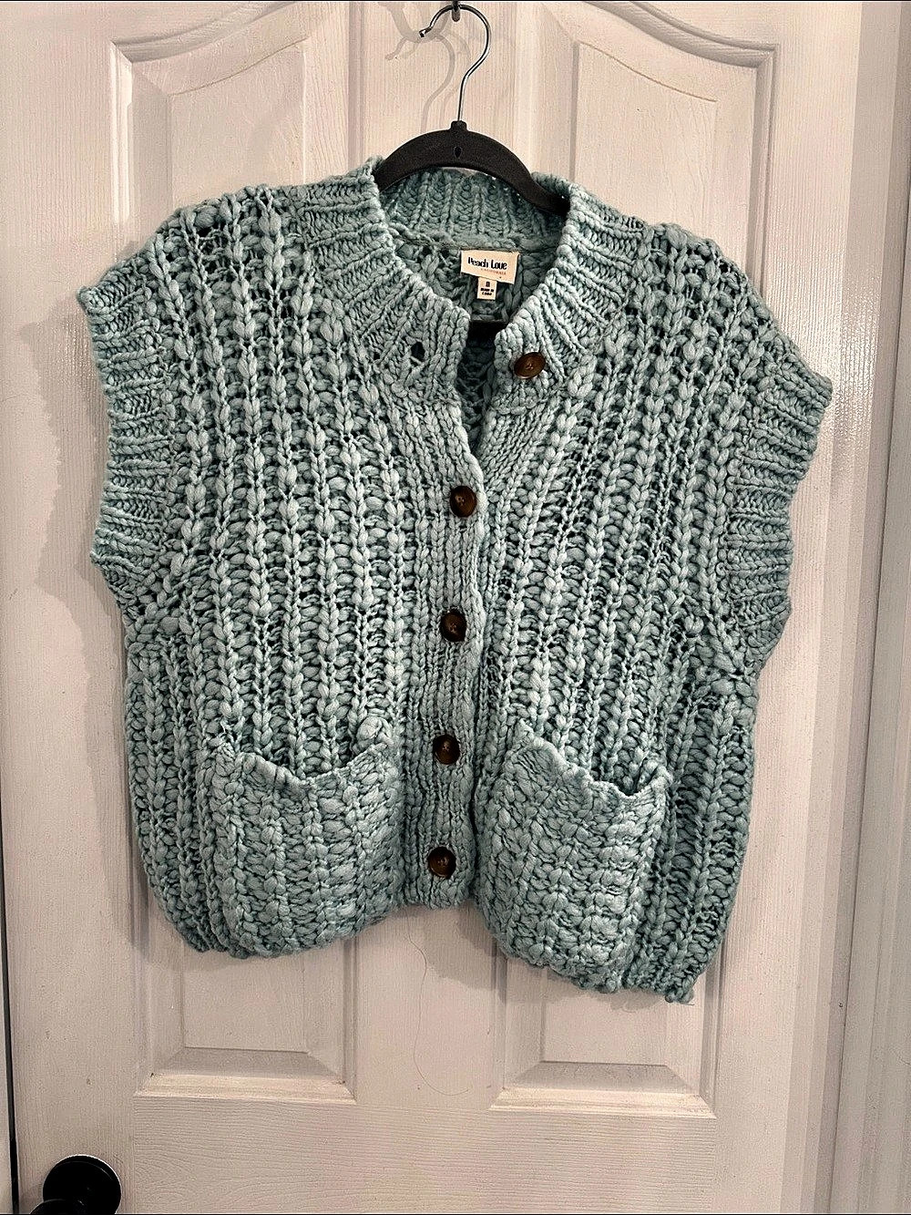 Peach Love California Chunky Knit Cardigan in  Teal
